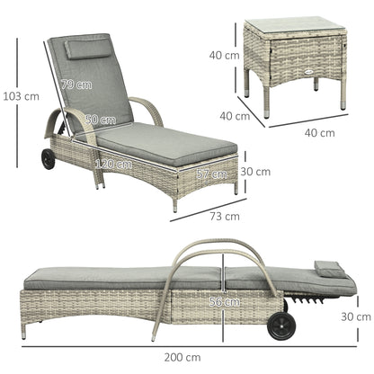 Sun Lounger Garden Table 3-Piece Garden Furniture Set, Polyrattan+Metal Gray