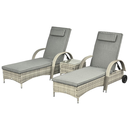Sun Lounger Garden Table 3-Piece Garden Furniture Set, Polyrattan+Metal Gray