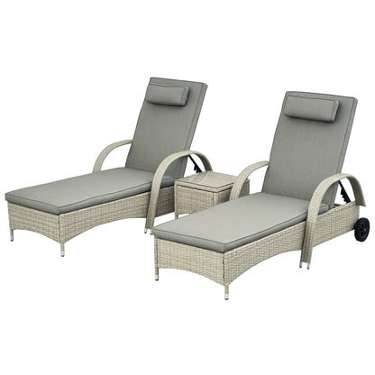 Sun Lounger Garden Table 3-Piece Garden Furniture Set, Polyrattan+Metal Gray
