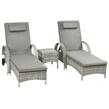 Sun Lounger Garden Table 3-Piece Garden Furniture Set, Polyrattan+Metal Gray