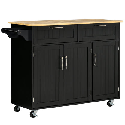 Multi-purpose Kitchen Trolley with 2 Drawers, 3-door Cabinet and 4 Wheels, Kitchen Island in Wood and MDF, 121x46x91cm, Black