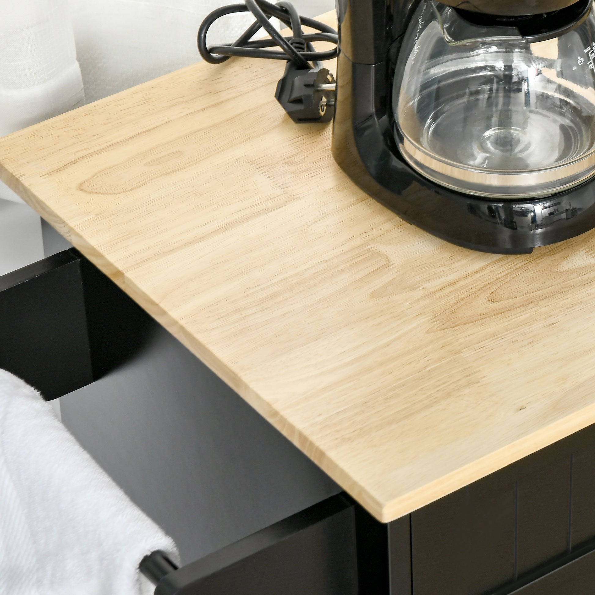 Multi-purpose Kitchen Trolley with 2 Drawers, 3-door Cabinet and 4 Wheels, Kitchen Island in Wood and MDF, 121x46x91cm, Black