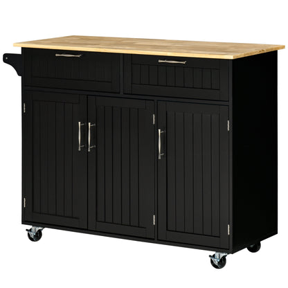 Multi-purpose Kitchen Trolley with 2 Drawers, 3-door Cabinet and 4 Wheels, Kitchen Island in Wood and MDF, 121x46x91cm, Black