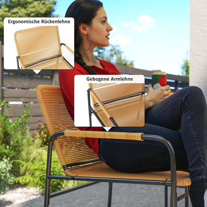 3-Piece Rattan Bistro Set, Seating Group, Garden Set with 2 Garden Armchairs, Coffee Table, Balcony Furniture Set for Garden, Terrace, Steel, Yellow