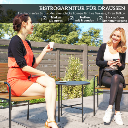 3-Piece Rattan Bistro Set, Seating Group, Garden Set with 2 Garden Armchairs, Coffee Table, Balcony Furniture Set for Garden, Terrace, Steel, Yellow