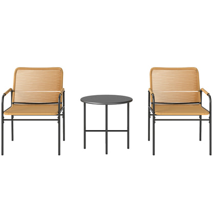 3-Piece Rattan Bistro Set, Seating Group, Garden Set with 2 Garden Armchairs, Coffee Table, Balcony Furniture Set for Garden, Terrace, Steel, Yellow