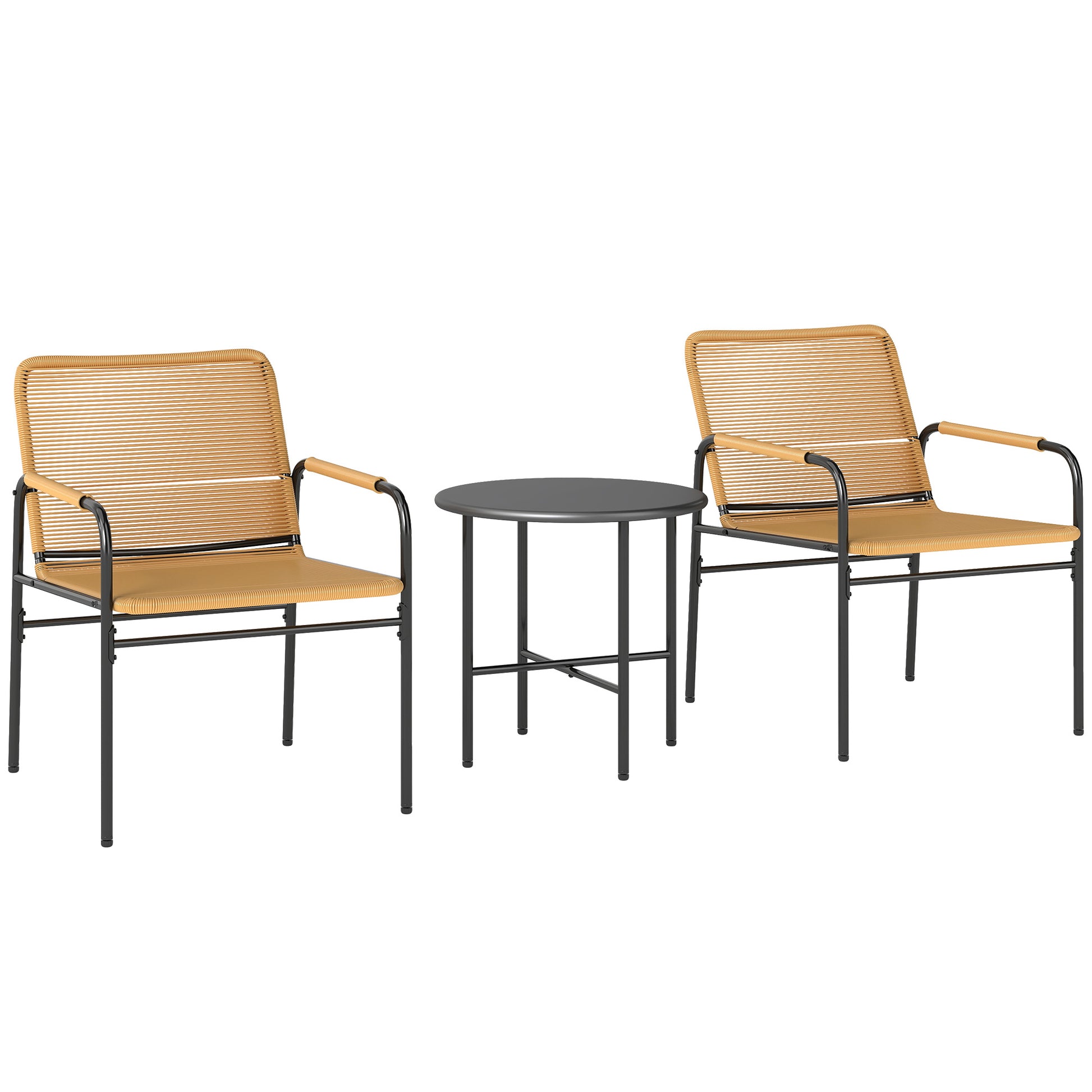 3-Piece Rattan Bistro Set, Seating Group, Garden Set with 2 Garden Armchairs, Coffee Table, Balcony Furniture Set for Garden, Terrace, Steel, Yellow