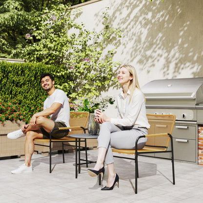 3-Piece Rattan Bistro Set, Seating Group, Garden Set with 2 Garden Armchairs, Coffee Table, Balcony Furniture Set for Garden, Terrace, Steel, Yellow