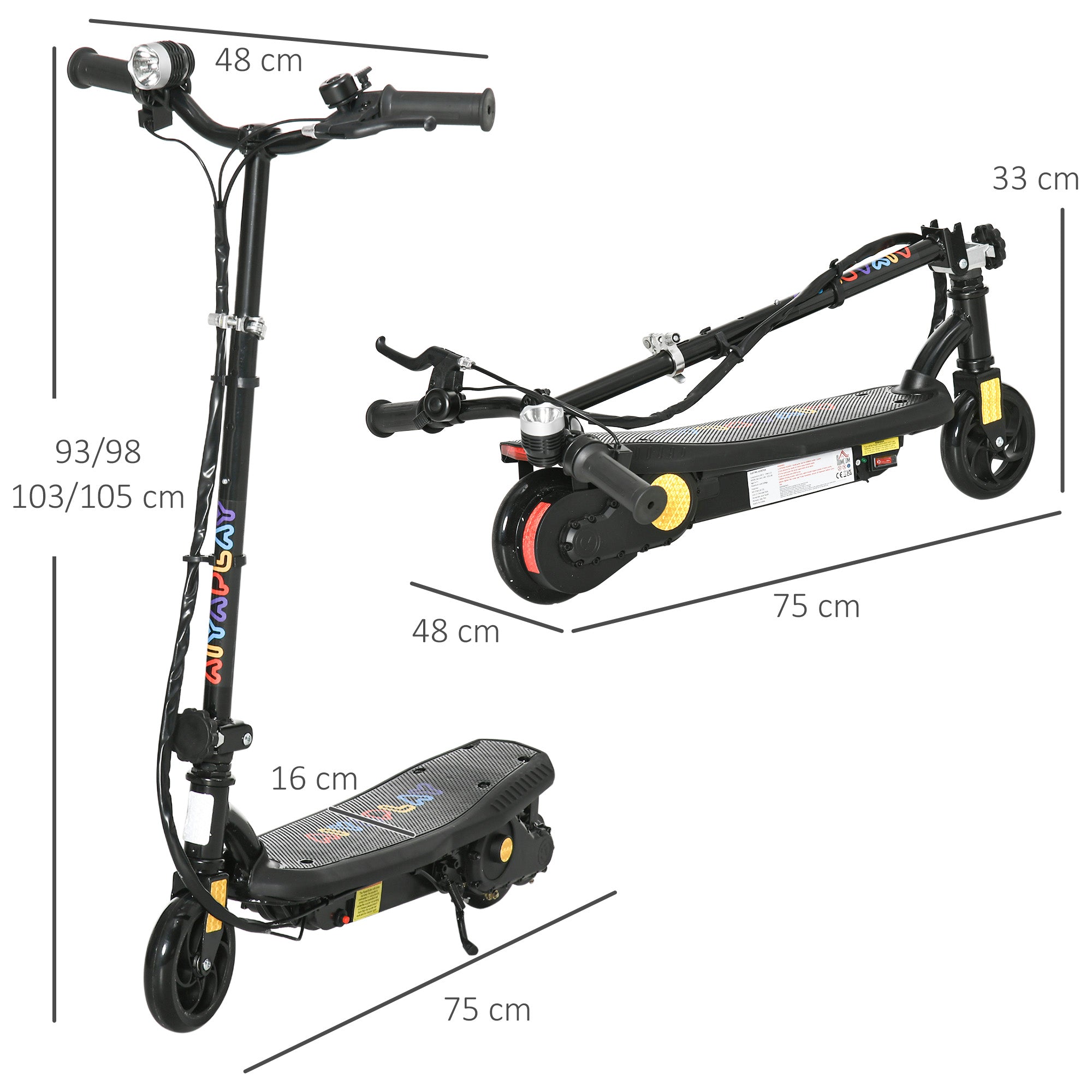 120W Electric Scooter foldable for children 7-14 years old 12 Km/h max. range 10 km max. black