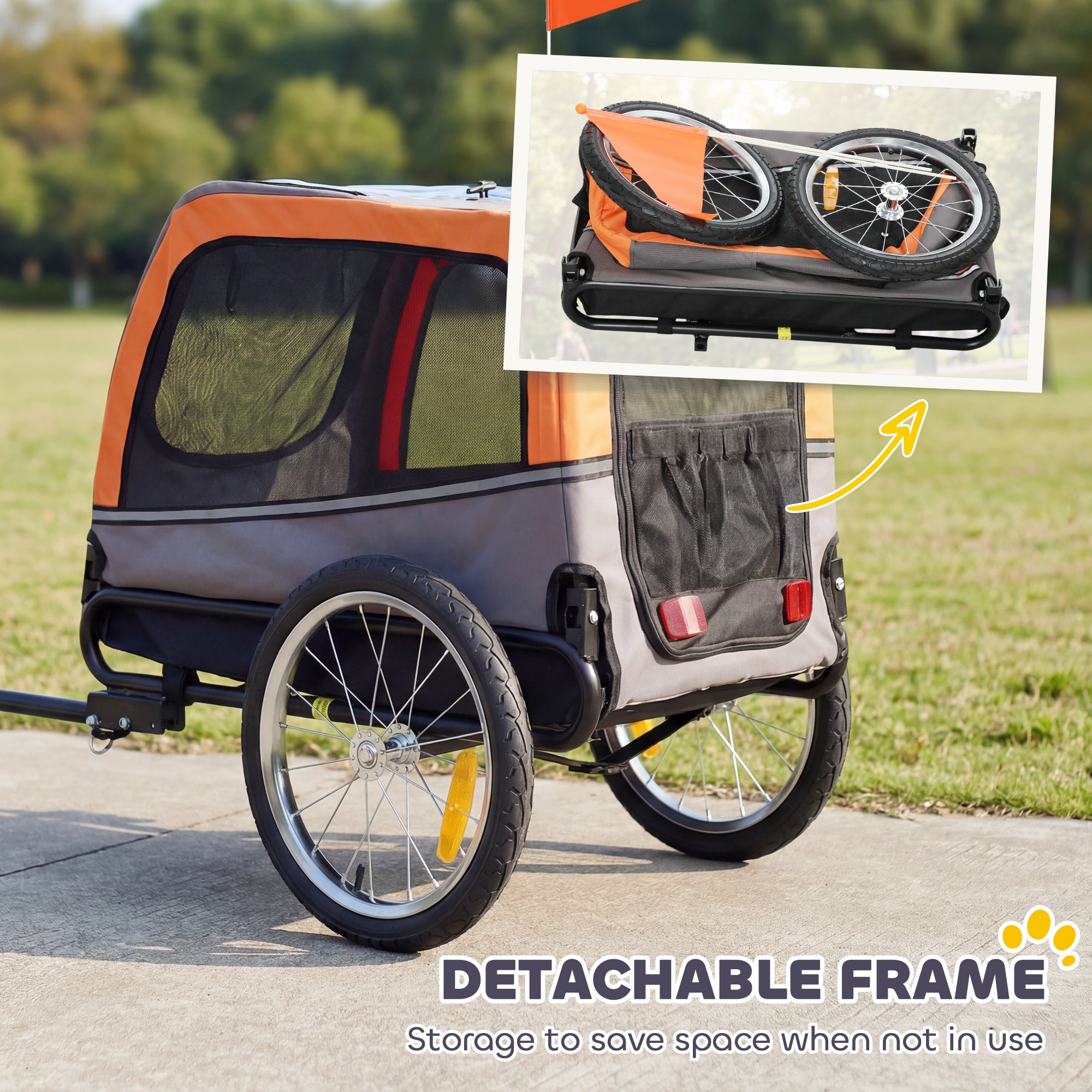 Foldable Dog Bike Trailer with Reflectors — 2 Zippered Doors, Internal Leash, Mesh Windows, Portable 600D Oxford Carrier for Small to Medium Dogs (up to 44 lb)
