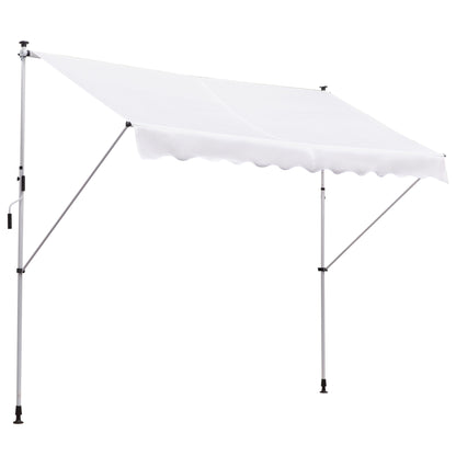 Retractable Manual Awning 300x150x170-280 cm Balcony Awning with Adjustable Height Crank and Sun Protection for Terrace Garden White