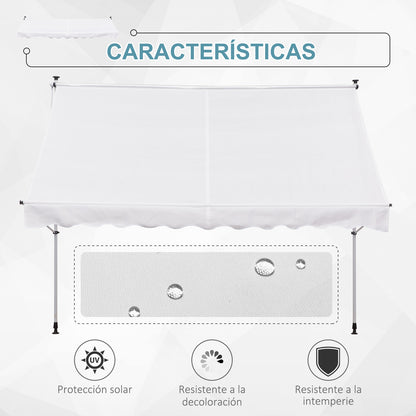 Retractable Manual Awning 300x150x170-280 cm Balcony Awning with Adjustable Height Crank and Sun Protection for Terrace Garden White
