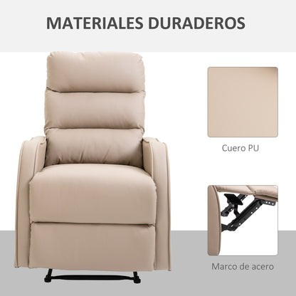 Manual Reclining Relax Armchair Upholstered in PU with Retractable Footrest Extra Padded Seat and Backrest for Living Room Office Bedroom 65x89x100 cm Brown