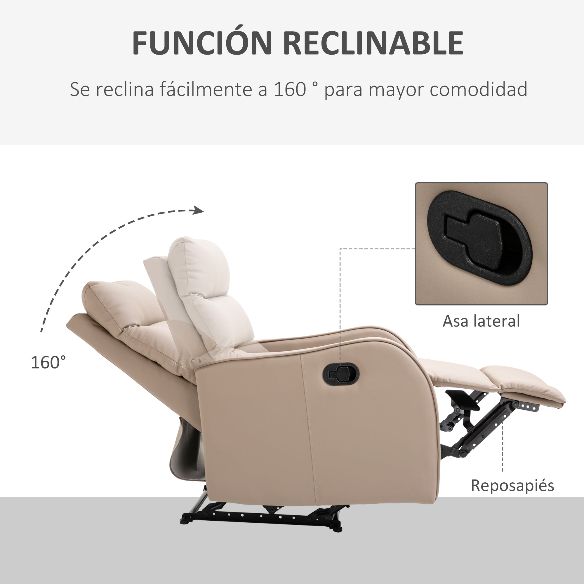 Manual Reclining Relax Armchair Upholstered in PU with Retractable Footrest Extra Padded Seat and Backrest for Living Room Office Bedroom 65x89x100 cm Brown