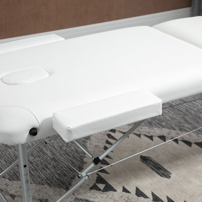 Foldable Massage Table Cosmetic Bed Adjustable Height Massage Bed Aluminum Foam Plastic White 215 x 81 x 61-84 cm