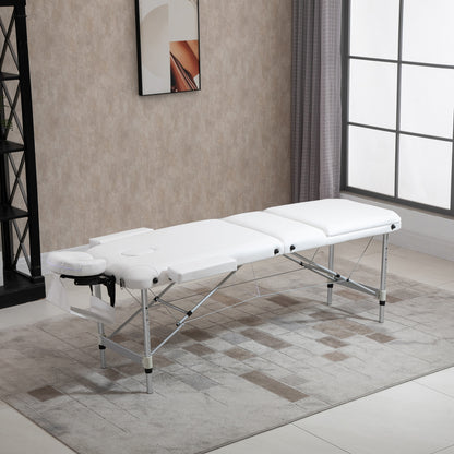 Foldable Massage Table Cosmetic Bed Adjustable Height Massage Bed Aluminum Foam Plastic White 215 x 81 x 61-84 cm