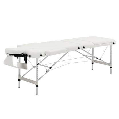 Foldable Massage Table Cosmetic Bed Adjustable Height Massage Bed Aluminum Foam Plastic White 215 x 81 x 61-84 cm