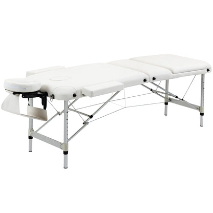Foldable Massage Table Cosmetic Bed Adjustable Height Massage Bed Aluminum Foam Plastic White 215 x 81 x 61-84 cm