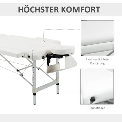 Foldable Massage Table Cosmetic Bed Adjustable Height Massage Bed Aluminum Foam Plastic White 215 x 81 x 61-84 cm