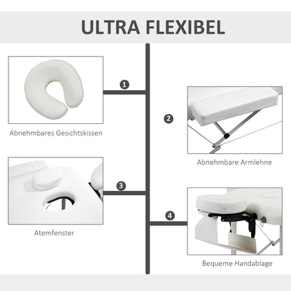 Foldable Massage Table Cosmetic Bed Adjustable Height Massage Bed Aluminum Foam Plastic White 215 x 81 x 61-84 cm