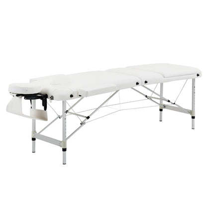 Foldable Massage Table Cosmetic Bed Adjustable Height Massage Bed Aluminum Foam Plastic White 215 x 81 x 61-84 cm