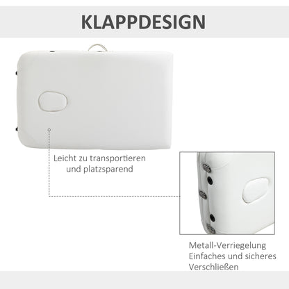 Foldable Massage Table Cosmetic Bed Adjustable Height Massage Bed Aluminum Foam Plastic White 215 x 81 x 61-84 cm