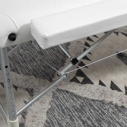 Foldable Massage Table Cosmetic Bed Adjustable Height Massage Bed Aluminum Foam Plastic White 215 x 81 x 61-84 cm