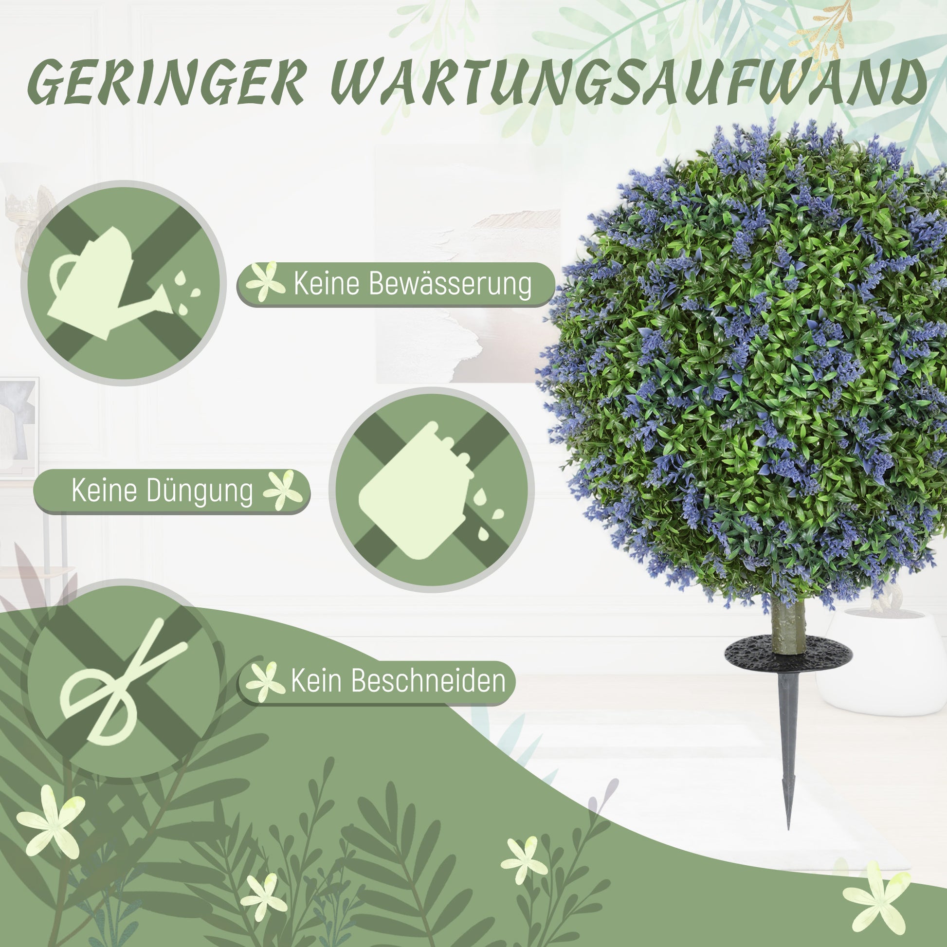 2-Piece Set Artificial Lavender 60cm Artificial Plants with UV Protection Artificial Plant realistic with ground stakes for bedroom living room office garden modern decoration