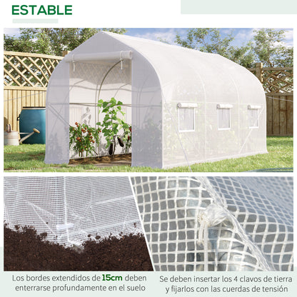 Garden Greenhouse 4x2x2 m Tunnel Type with 6 Breathable Windows and Roll-Up Zipper Door for Growing Plants Vegetables White