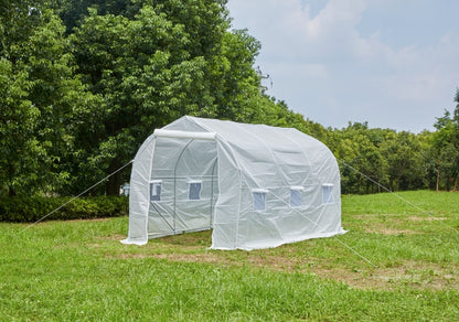 Garden Greenhouse 4x2x2 m Tunnel Type with 6 Breathable Windows and Roll-Up Zipper Door for Growing Plants Vegetables White