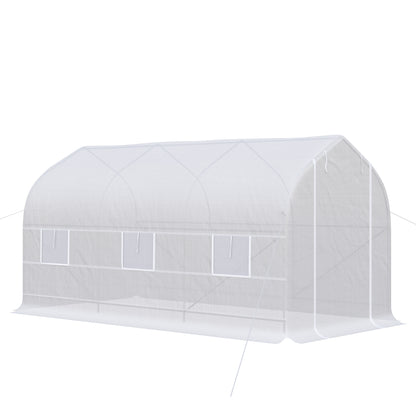 Garden Greenhouse 4x2x2 m Tunnel Type with 6 Breathable Windows and Roll-Up Zipper Door for Growing Plants Vegetables White