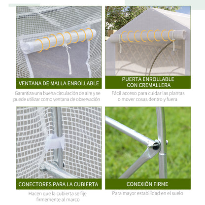 Garden Greenhouse 4x2x2 m Tunnel Type with 6 Breathable Windows and Roll-Up Zipper Door for Growing Plants Vegetables White
