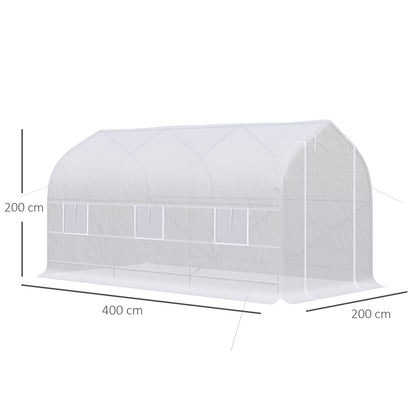 Garden Greenhouse 4x2x2 m Tunnel Type with 6 Breathable Windows and Roll-Up Zipper Door for Growing Plants Vegetables White