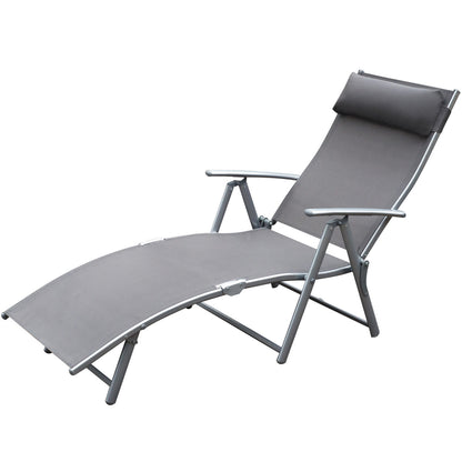 Folding Sun Lounger Beach Chair with Pillow Recliner with 7-Position Adjustable Backrest Sun Lounger Recliner Sun Lounger Garden Chair up to 165 kg load capacity, for garden vacation outdoor, Gray