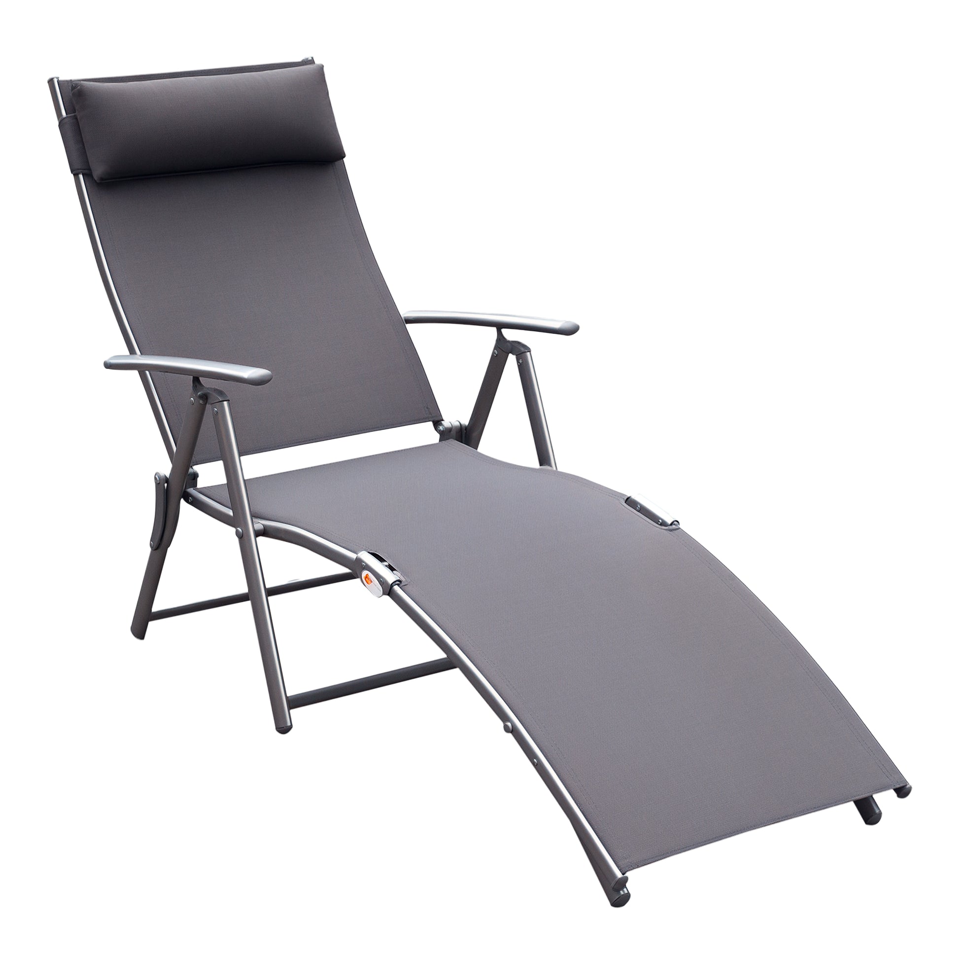 Folding Sun Lounger Beach Chair with Pillow Recliner with 7-Position Adjustable Backrest Sun Lounger Recliner Sun Lounger Garden Chair up to 165 kg load capacity, for garden vacation outdoor, Gray