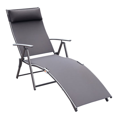 Folding Sun Lounger Beach Chair with Pillow Recliner with 7-Position Adjustable Backrest Sun Lounger Recliner Sun Lounger Garden Chair up to 165 kg load capacity, for garden vacation outdoor, Gray