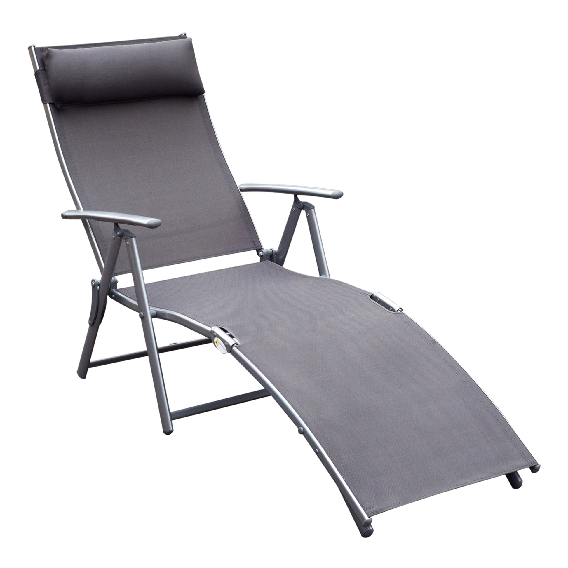 Folding Sun Lounger Beach Chair with Pillow Recliner with 7-Position Adjustable Backrest Sun Lounger Recliner Sun Lounger Garden Chair up to 165 kg load capacity, for garden vacation outdoor, Gray