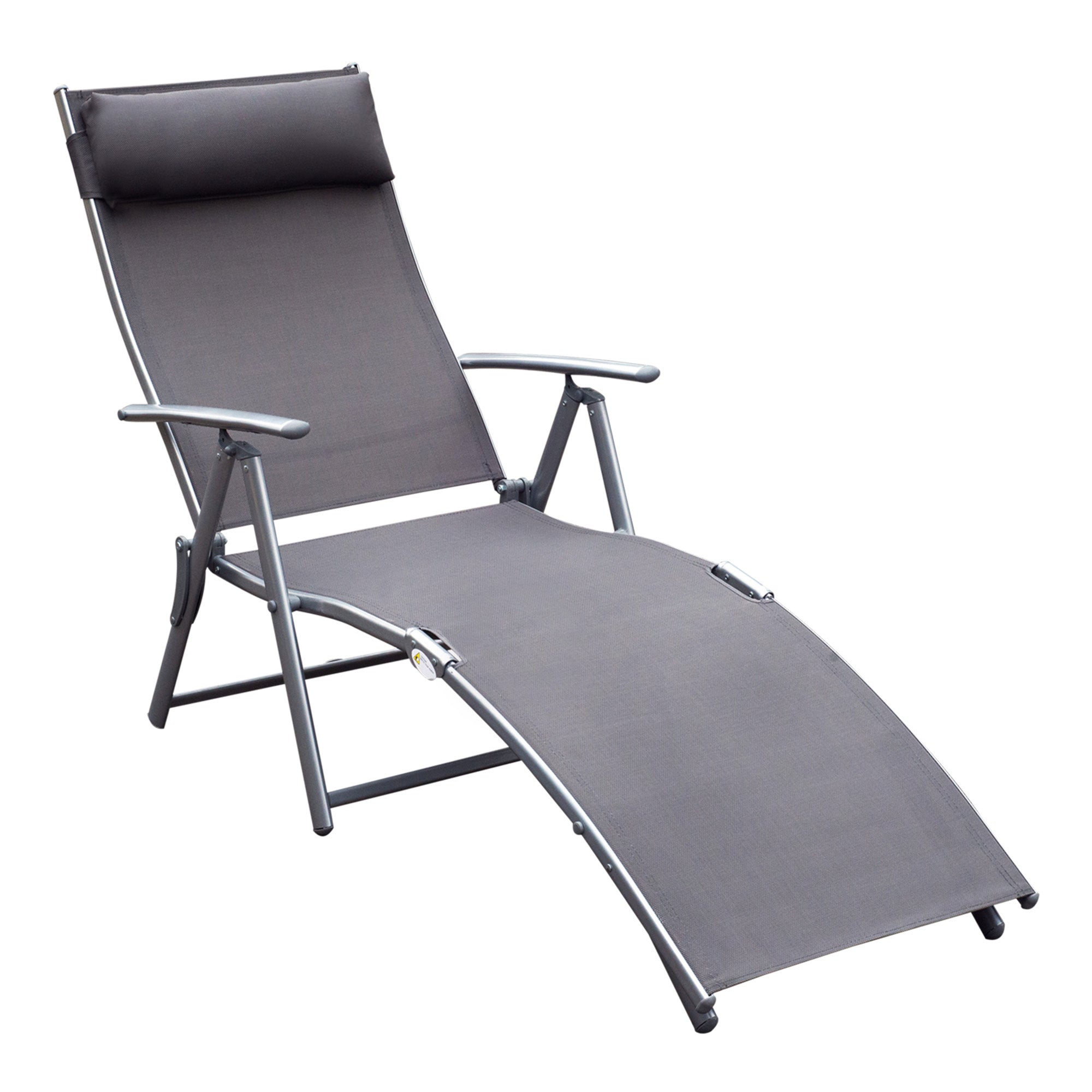 Folding Sun Lounger Beach Chair with Pillow Recliner with 7-Position Adjustable Backrest Sun Lounger Recliner Sun Lounger Garden Chair up to 165 kg load capacity, for garden vacation outdoor, Gray