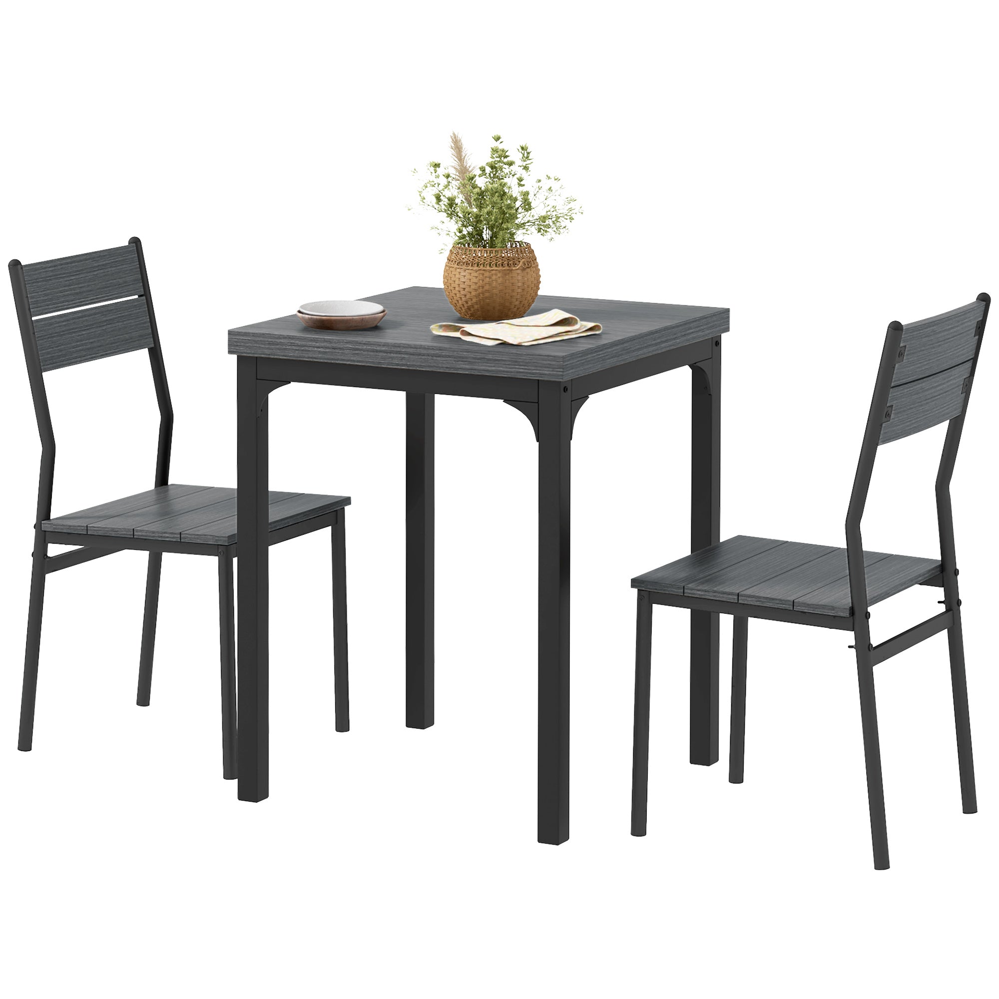 3-Piece Dining Set — Kitchen Table with 2 Chairs, Gray Metal Frame