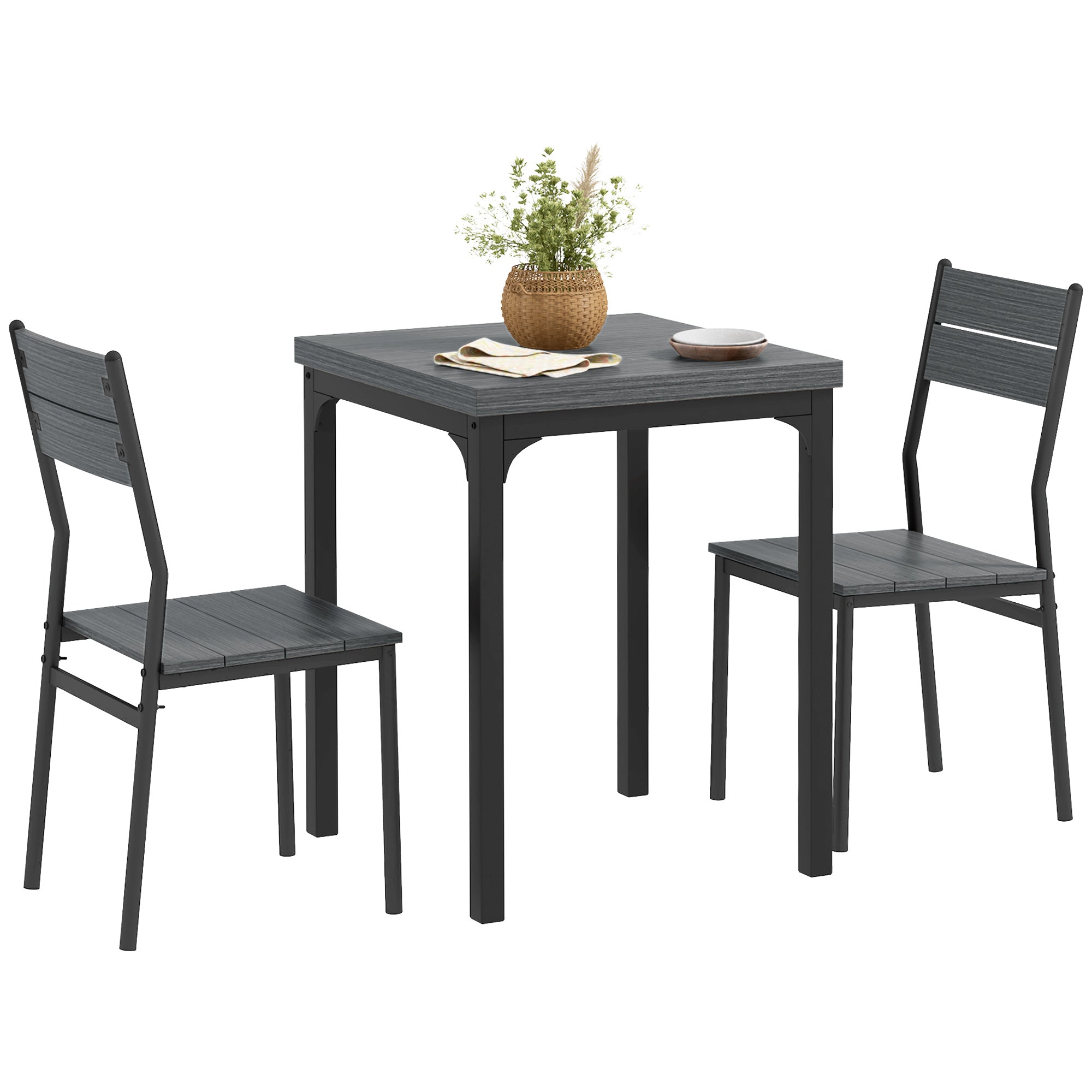3-Piece Dining Set — Kitchen Table with 2 Chairs, Gray Metal Frame