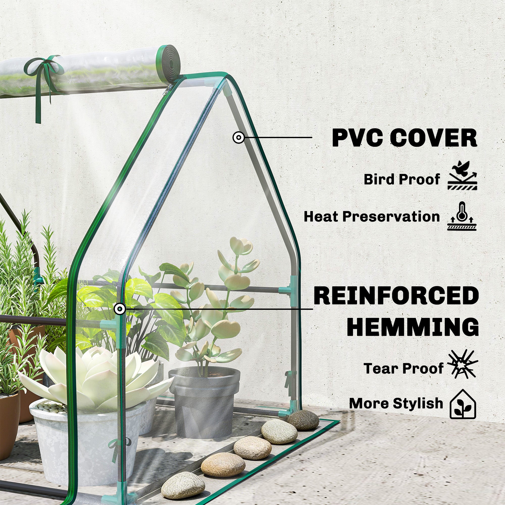 Clear Portable Greenhouse with Zippered Window — Powder-Coated Steel Frame, 180 x 90 x 90 cm (71 x 35 x 35 in)