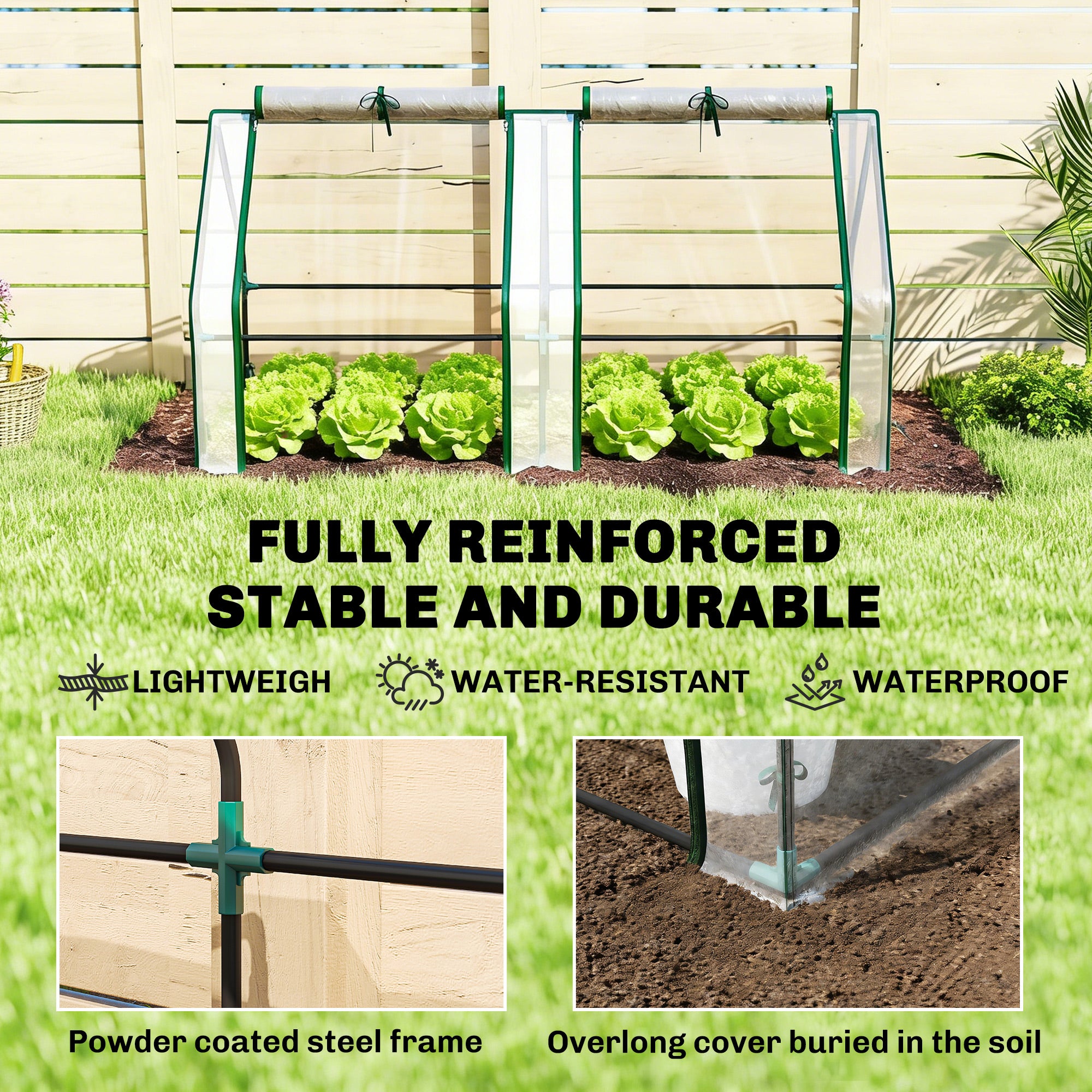 Clear Portable Greenhouse with Zippered Window — Powder-Coated Steel Frame, 180 x 90 x 90 cm (71 x 35 x 35 in)