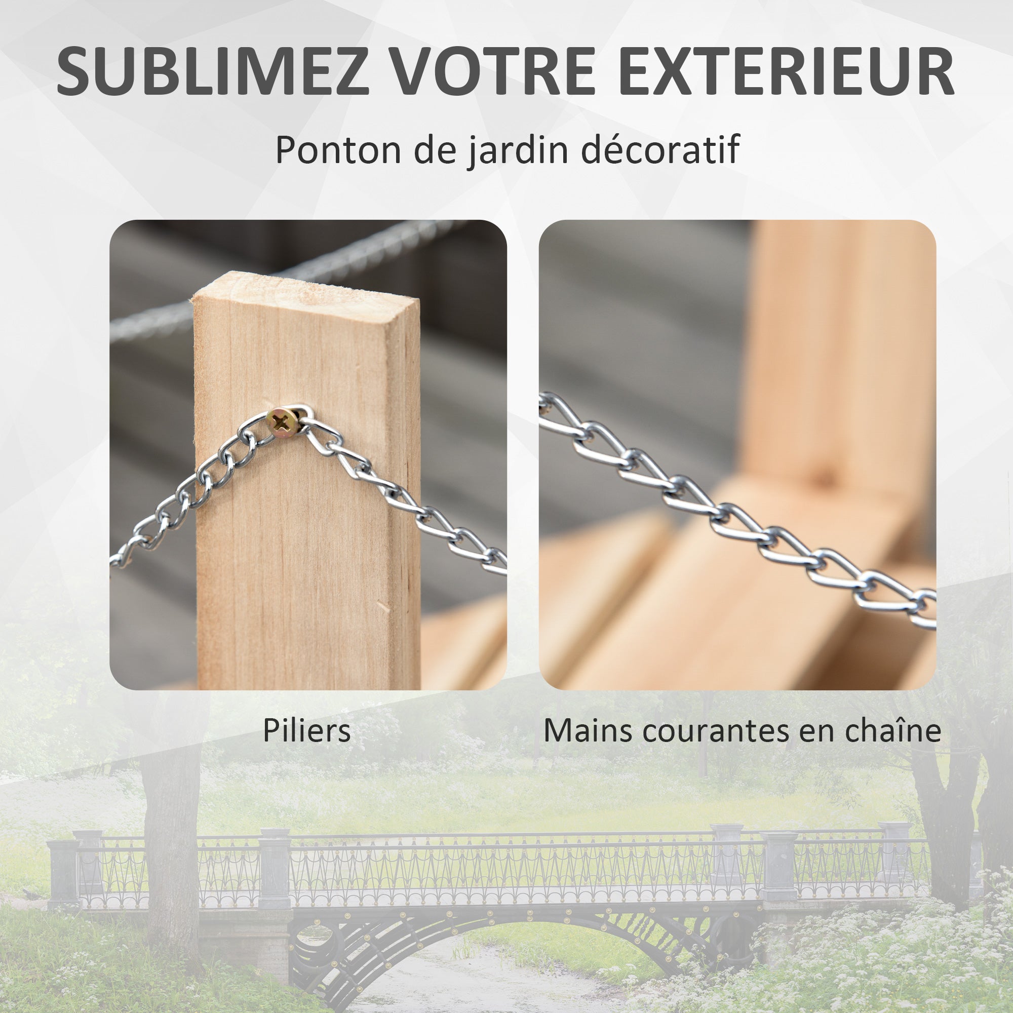 Garden Wooden Bridge - Pond Bridge - Wood Bridge - Garden Decoration Dimensions 100L x 32W x 48H cm - Fir Wood