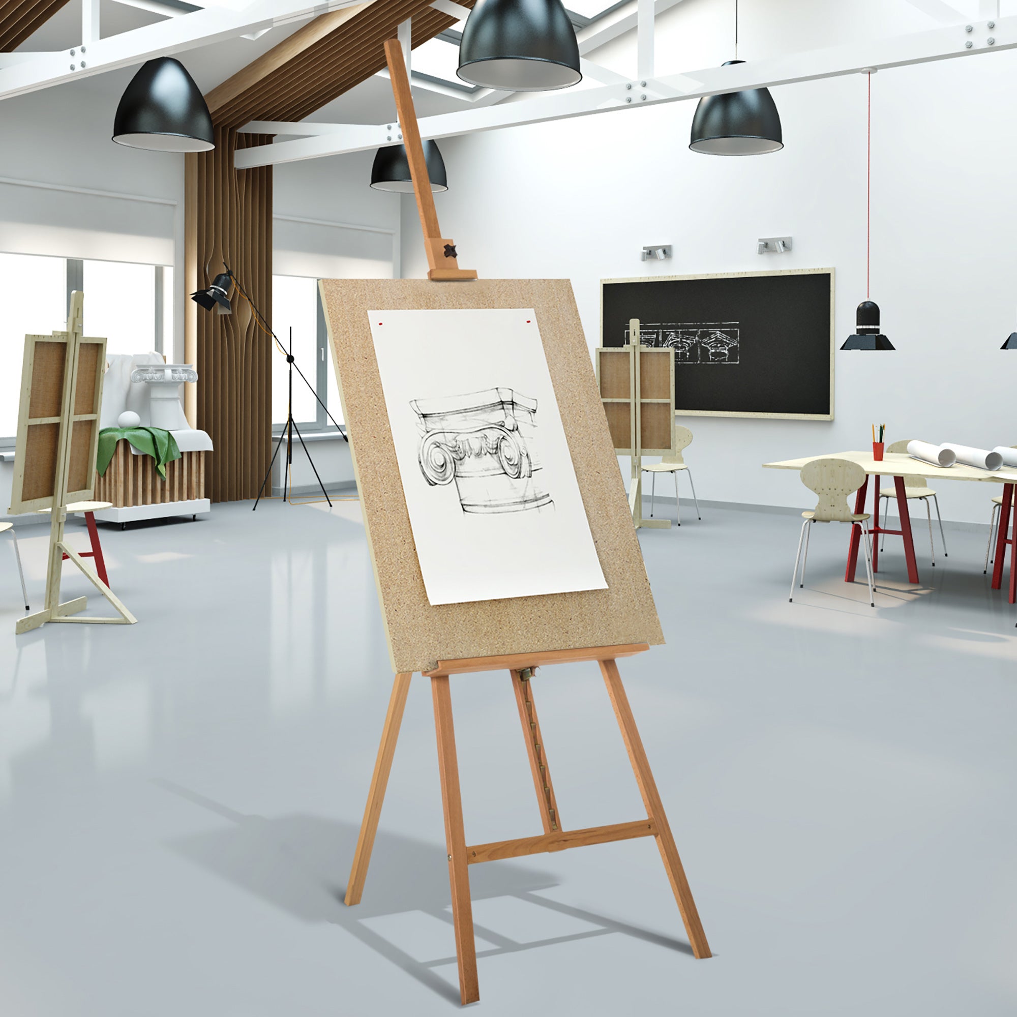 Painting Easel Made of Beech Wood Studio Drawing Easel Adjustable Height Tripod 65x44x174-230 cm