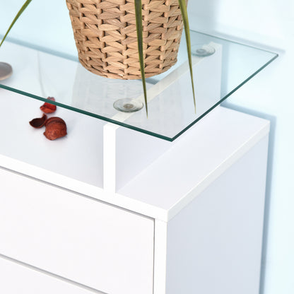 Shoe Cabinet Shoe Rack with 3 Drawers Glass Shelf and Aluminum Handle for Hallway Entryway Load 50 kg 60x24x105.5 cm White