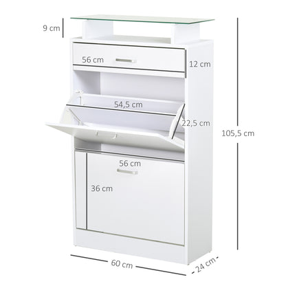 Shoe Cabinet Shoe Rack with 3 Drawers Glass Shelf and Aluminum Handle for Hallway Entryway Load 50 kg 60x24x105.5 cm White