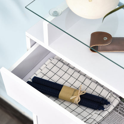 Shoe Cabinet Shoe Rack with 3 Drawers Glass Shelf and Aluminum Handle for Hallway Entryway Load 50 kg 60x24x105.5 cm White