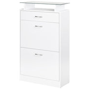 Shoe Cabinet Shoe Rack with 3 Drawers Glass Shelf and Aluminum Handle for Hallway Entryway Load 50 kg 60x24x105.5 cm White