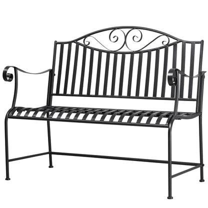 Garden Bench Seat Park Bench 2-Seater Metal Bench Steel Frame with Armrest for Garden Balcony and Terrace up to 220 kg Capacity Gray 115.5 x 54 x 96 cm