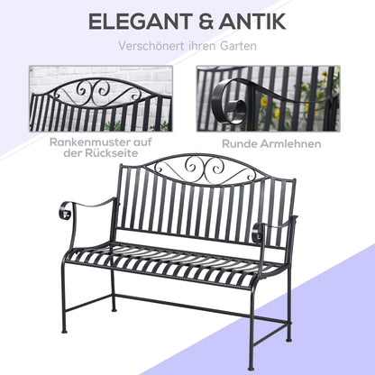 Garden Bench Seat Park Bench 2-Seater Metal Bench Steel Frame with Armrest for Garden Balcony and Terrace up to 220 kg Capacity Gray 115.5 x 54 x 96 cm